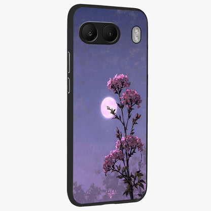 Moonlit Petal Night Glass Case for 1+Nord 4 side perspective highlighting graceful petal textures and smooth build
