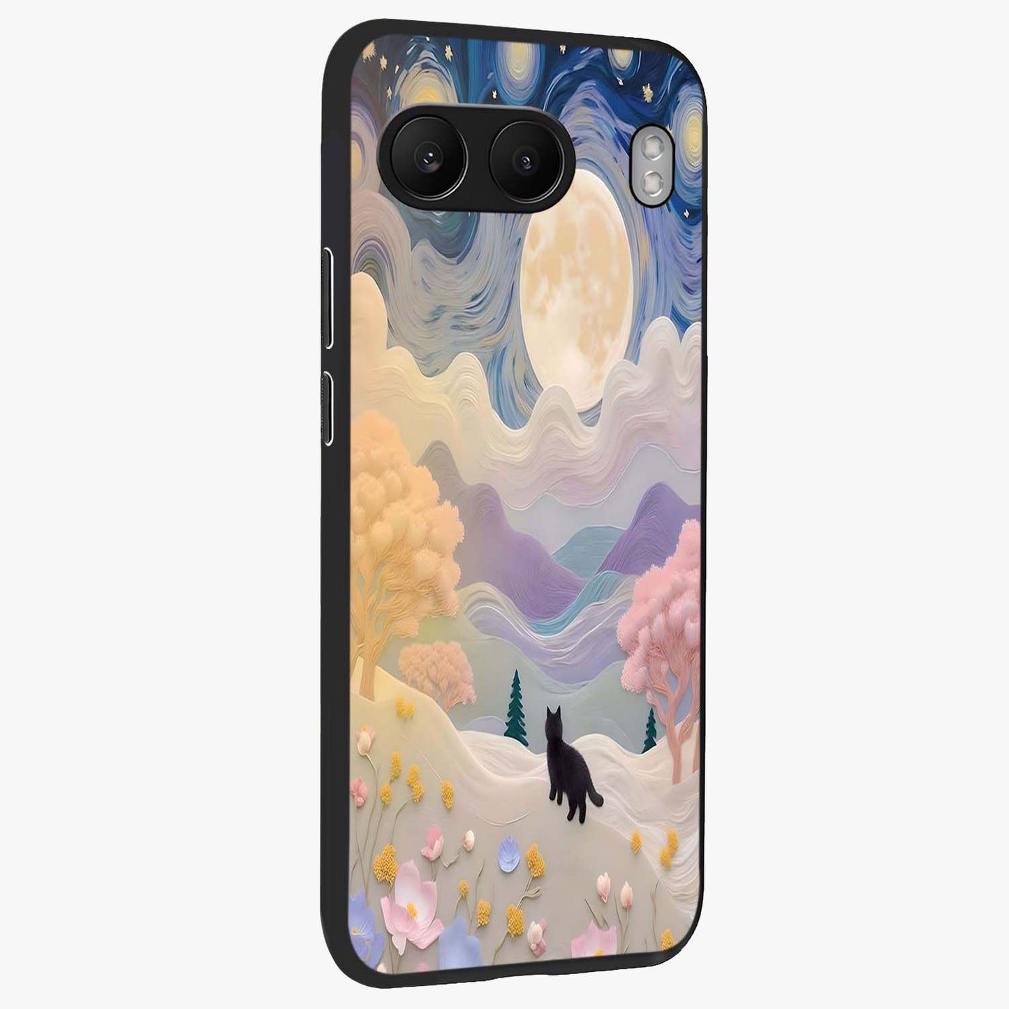 Moonlit Petal Path Glass Case for 1+Nord 4 side perspective highlighting refined bloom detailing and premium edges