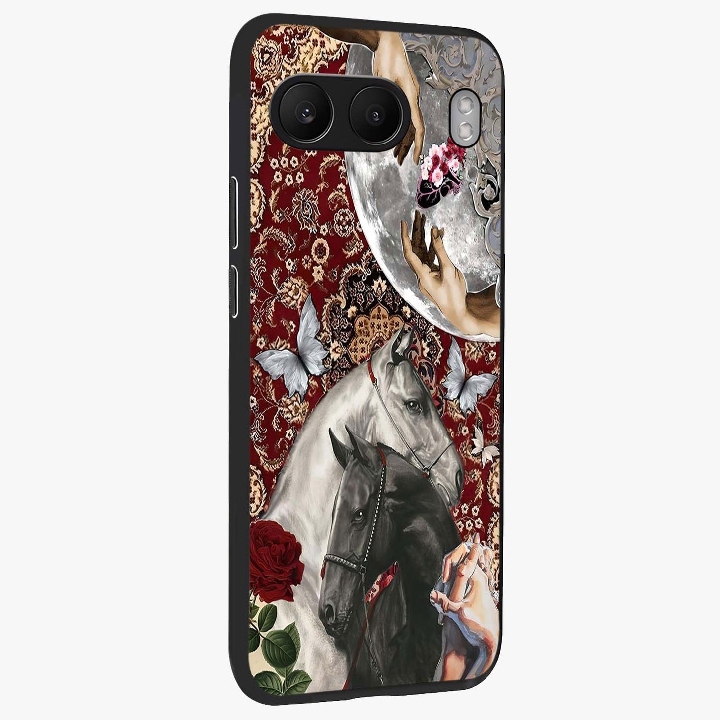 Moonlit Royal Stallion Glass Case for 1+Nord 4 side perspective highlighting refined equestrian detailing and premium edges