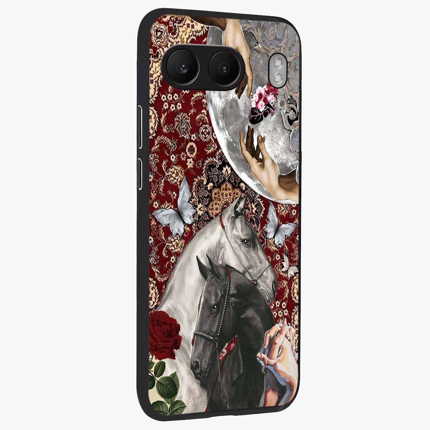 Moonlit Royal Stallion Glass Case for 1+Nord 4 side perspective highlighting refined equestrian detailing and premium edges