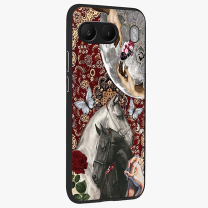 Moonlit Royal Stallion Glass Case for 1+Nord 4 side perspective highlighting refined equestrian detailing and premium edges