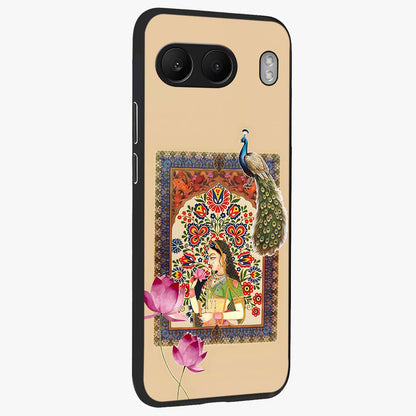 Mughal Princess and Peacock Glass Case for 1+Nord 4 side perspective highlighting detailed cultural textures and smooth premium build