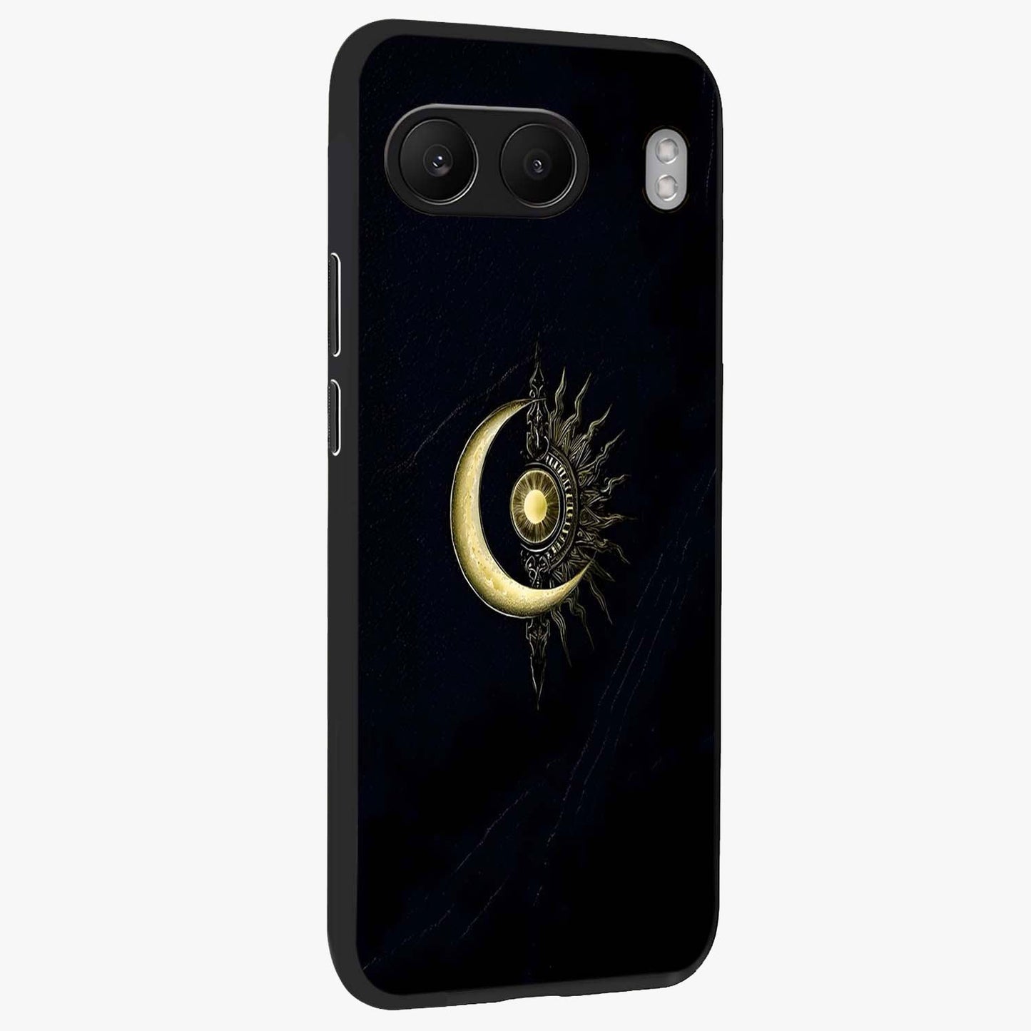 Mystic Lunar Flame Glass Case for 1+Nord 4 side perspective highlighting intense flame textures and premium build