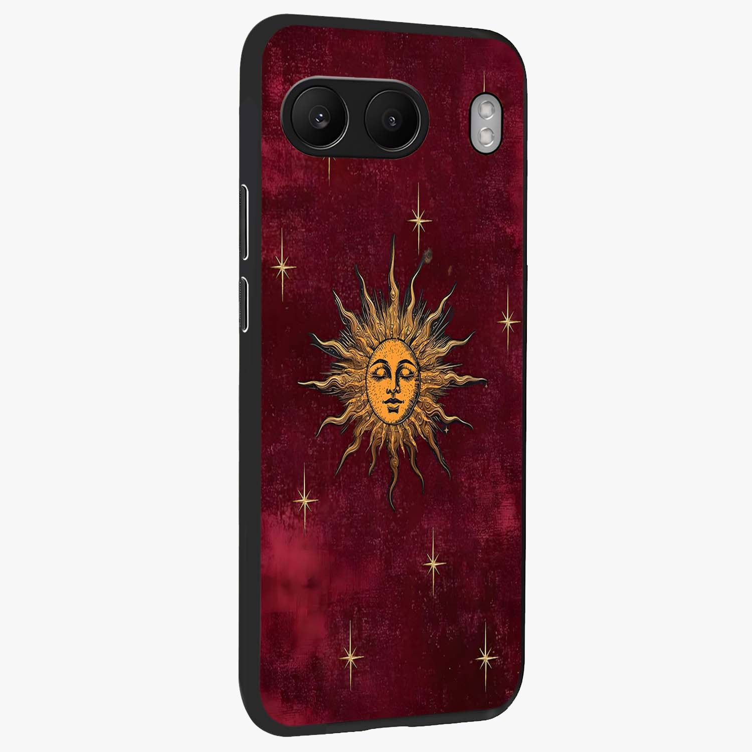 Mystic Solar Glow Glass Case for 1+Nord 4 side perspective highlighting luminous detailing and premium edges
