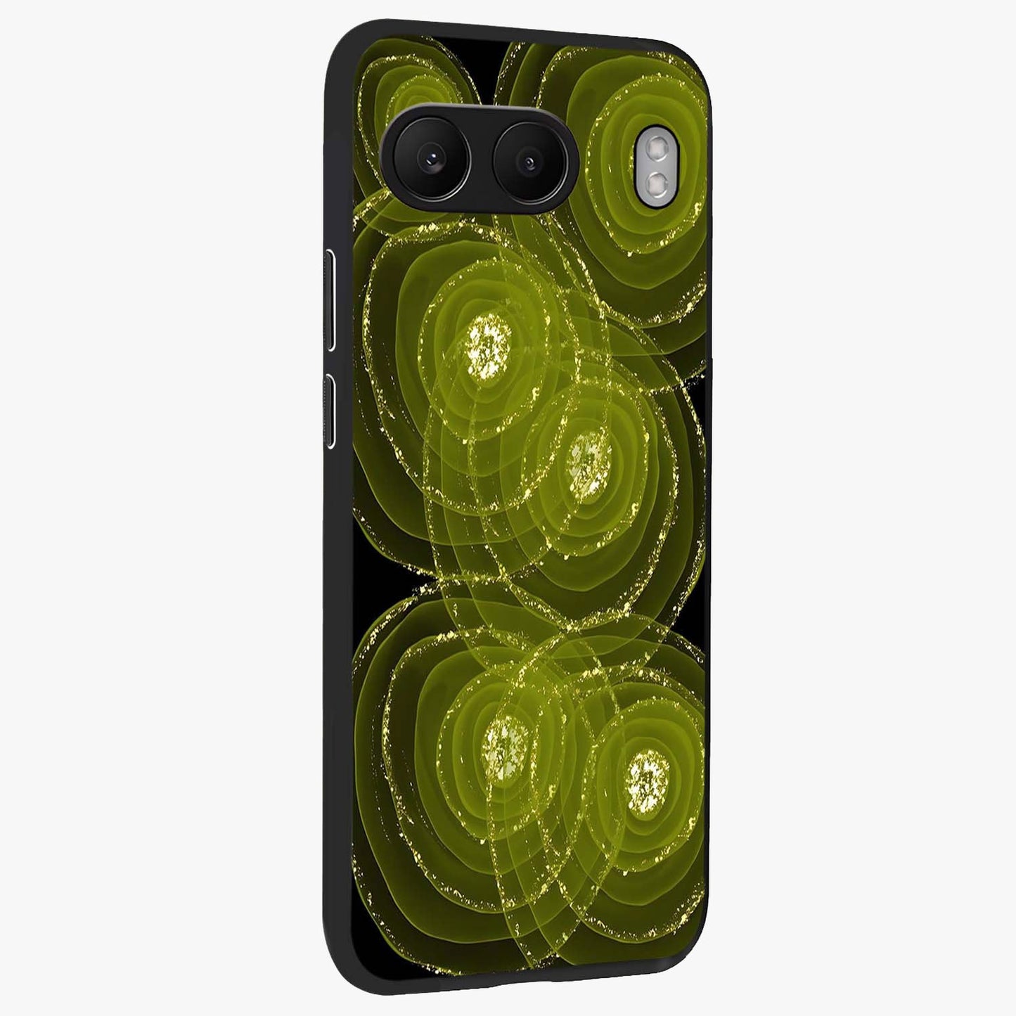 Neon Orbit Bloom Marble Glass Case for 1+Nord 4 side perspective highlighting luminous textures and premium edges