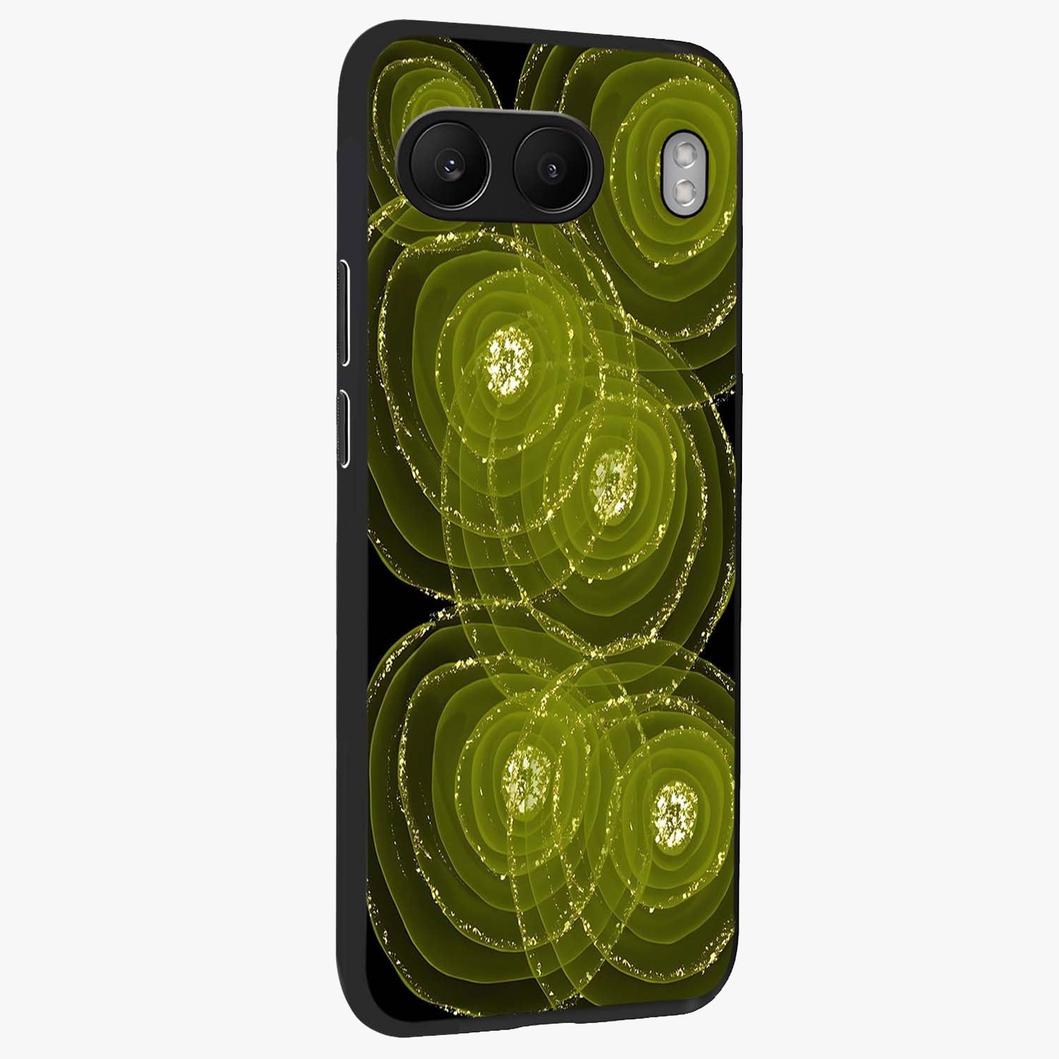 Neon Orbit Bloom Marble Glass Case for 1+Nord 4 side perspective highlighting luminous textures and premium edges