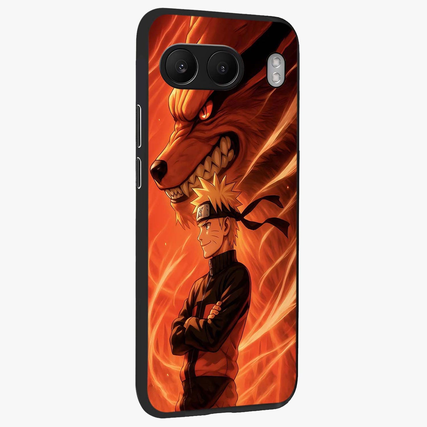 Nine Tails Legacy Glass Case for 1+Nord 4 side perspective highlighting detailed character textures and premium edges