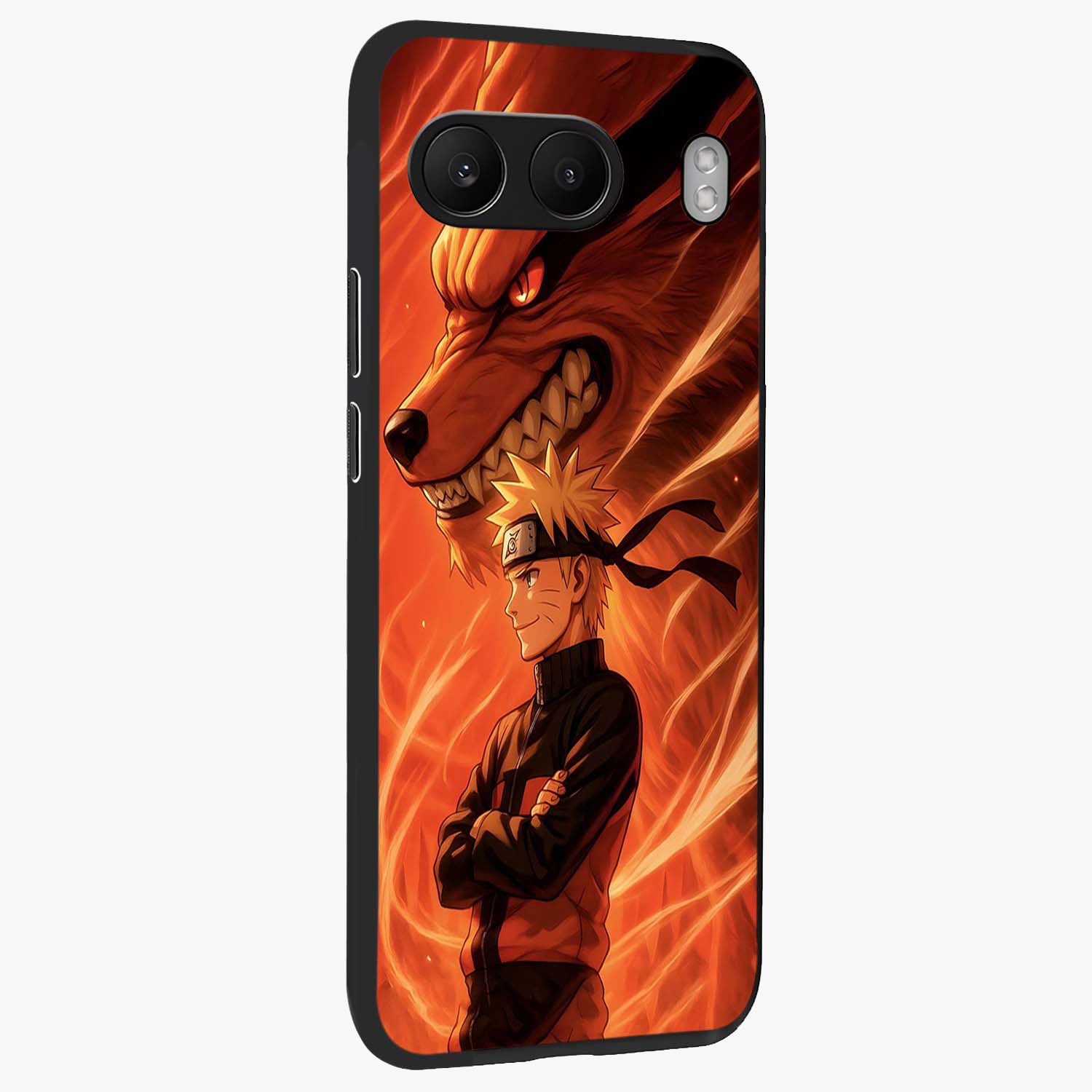 Nine Tails Legacy Glass Case for 1+Nord 4 side perspective highlighting detailed character textures and premium edges