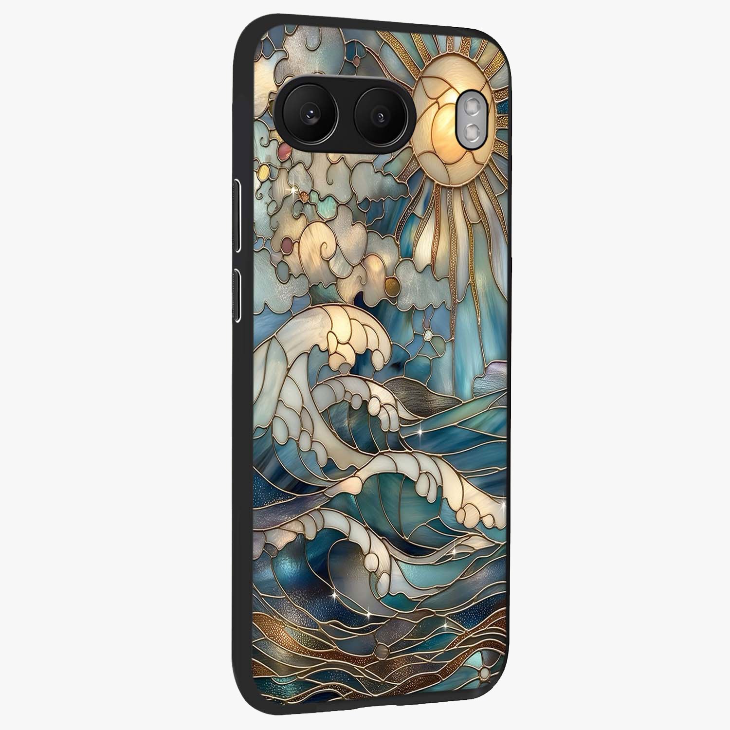 Oceanic Stained Printed Glass Case for 1+Nord 4 side perspective highlighting detailed textures and premium edges