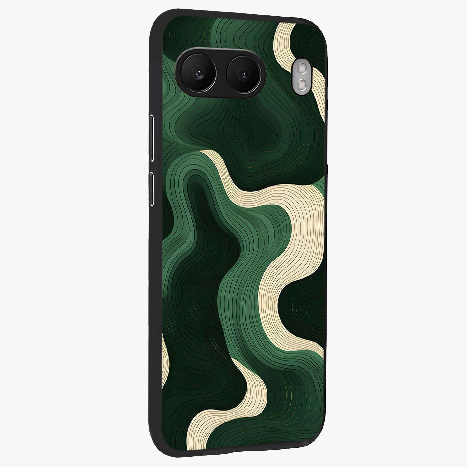 Organic Swirl Design Glass Case for 1+Nord 4 side perspective highlighting fluid textures and premium edges