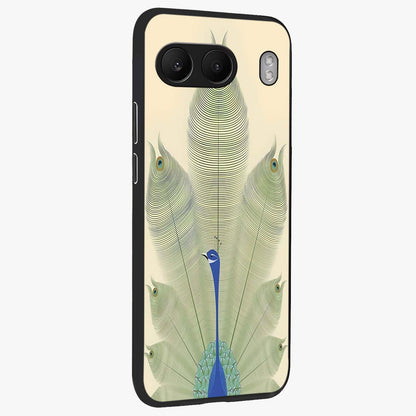 Peacock Feather Grace Glass Case for 1+Nord 4 side perspective highlighting intricate plume textures and premium edges
