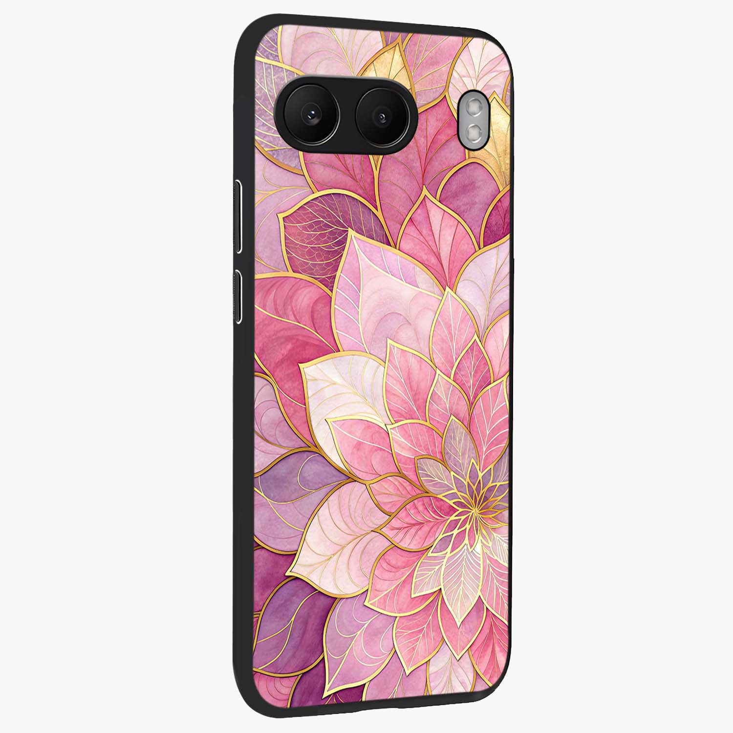 Petal Luxe Bloom Glass Case for 1+Nord 4 side perspective highlighting elegant textures and premium edge finish