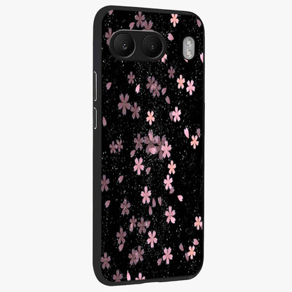 Pink Flower Black Background Glass Case for 1+Nord 4 side perspective highlighting vivid bloom textures and sleek build