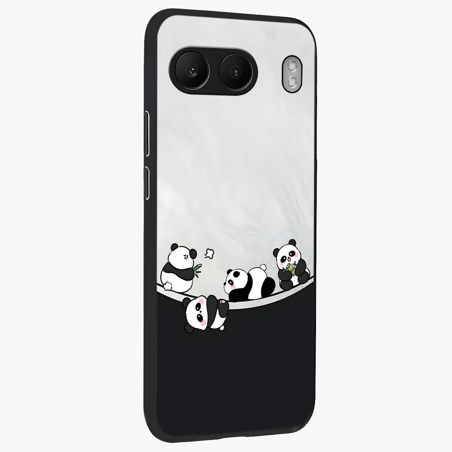 Playful Panda Parade Glass Case for 1+Nord 4 side perspective highlighting charming detailing and premium edges