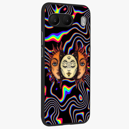 Psychedelic Sun Glass Case for 1+Nord 4 side perspective highlighting vivid gradients and premium edge finish