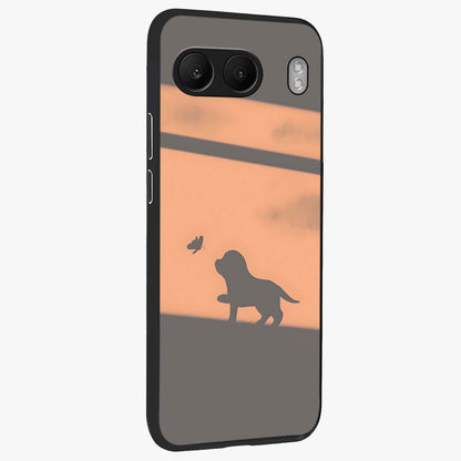 Puppy Shadow Art Glass Case for 1+Nord 4 side perspective highlighting cute illustration textures and smooth build