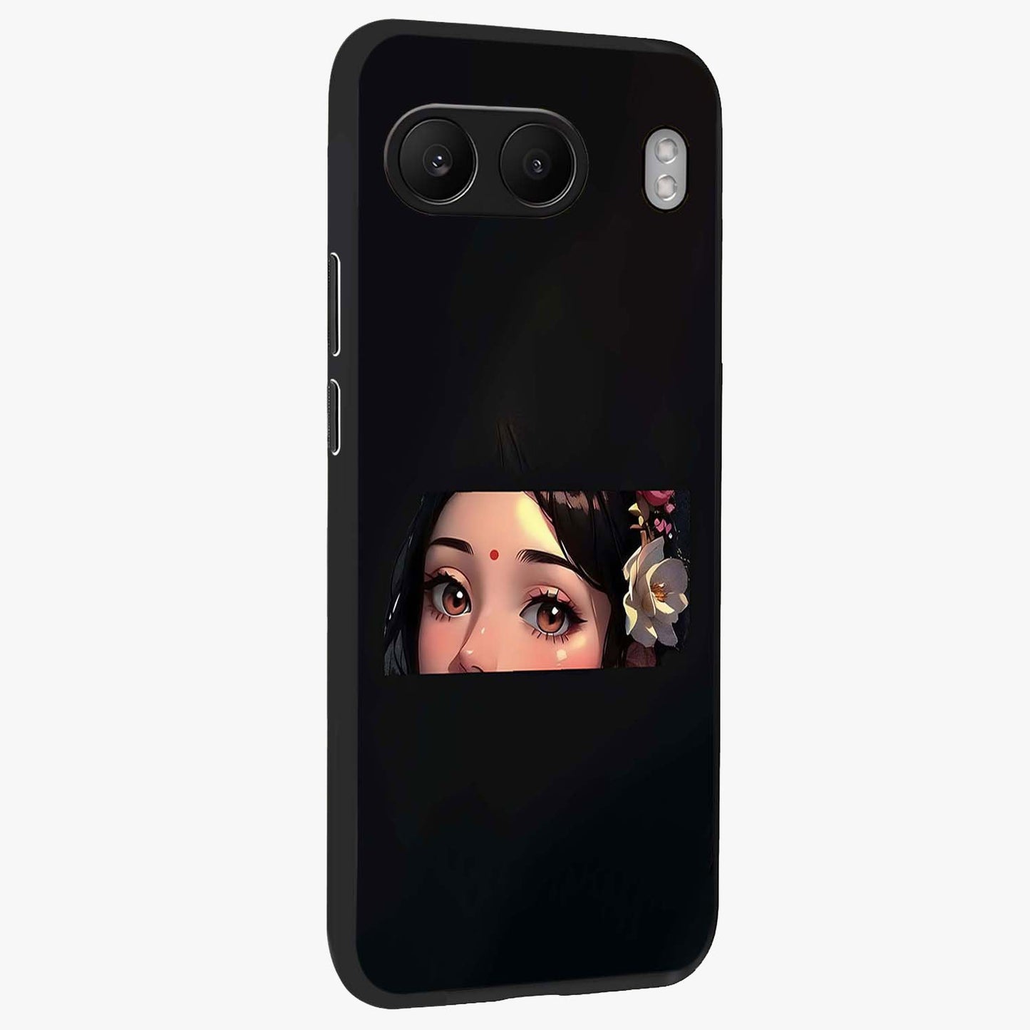 Radha Divine Embrace Glass Case for 1+Nord 4 side perspective highlighting intricate divine detailing and premium edges