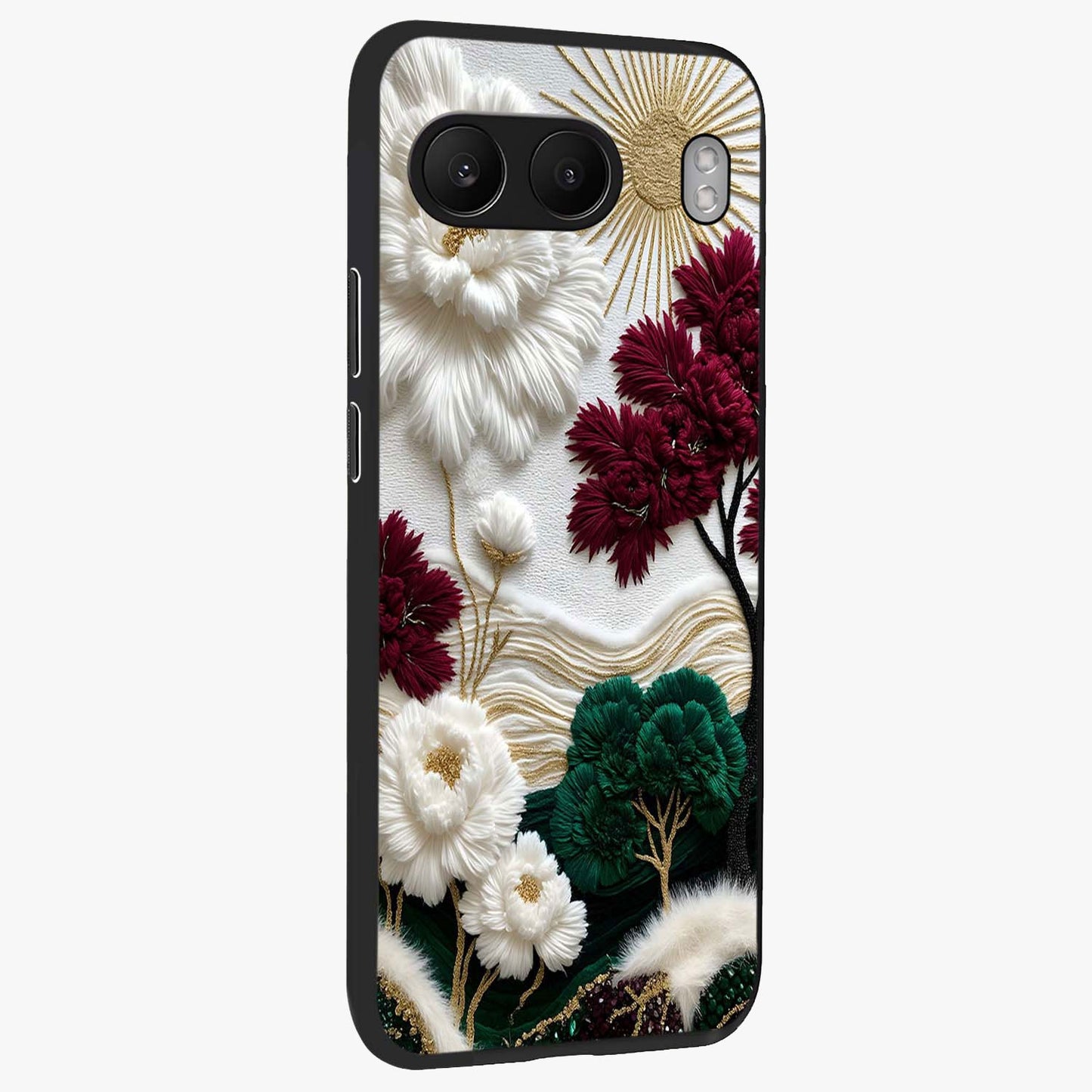 Radiant Bloom Elegance Glass Case for 1+Nord 4 side perspective highlighting delicate petal textures and premium edges