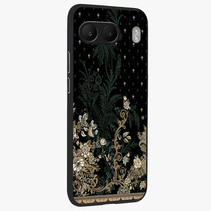 Regal Botanical Tapestry Glass Case for 1+Nord 4 side perspective highlighting detailed floral textures and sleek premium build