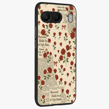 Retro Rose Journal Glass Case for 1+Nord 4 side perspective highlighting delicate floral textures and premium edges