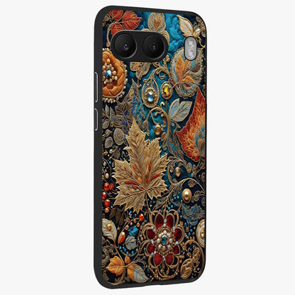 Royal Jewel Garden Glass Case for 1+Nord 4 side perspective highlighting intricate detailing and premium edges