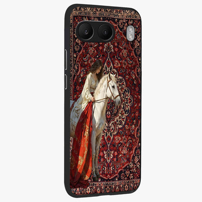 Royal Rider Tapestry Glass Case for 1+Nord 4 side perspective highlighting intricate textures and premium edges