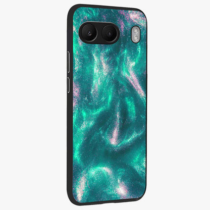 Shimmering Nebula Waves Glass Case for 1+Nord 4 side perspective highlighting luminous textures and smooth build
