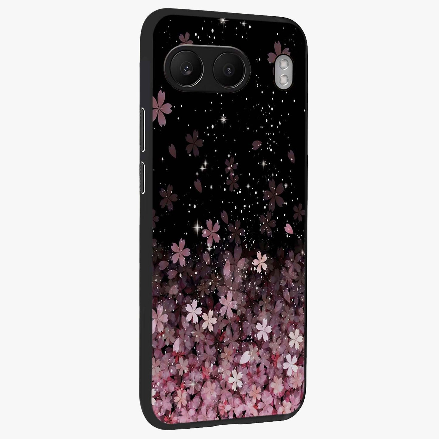 Small Starry Flowers Glass Case for 1+Nord 4 side perspective highlighting delicate bloom textures and premium edges
