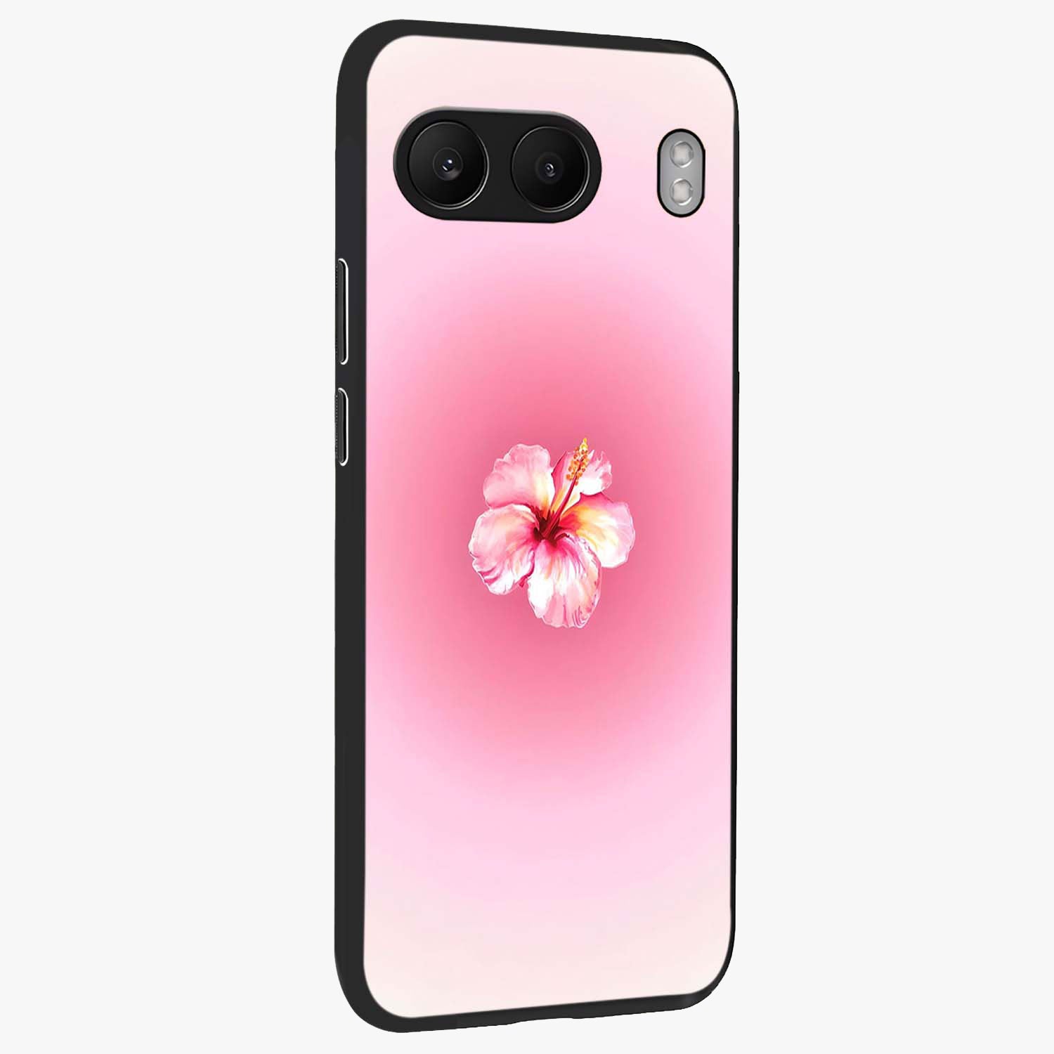Soft Petal Serenity Glass Case for 1+Nord 4 side perspective highlighting refined petal textures and premium edges