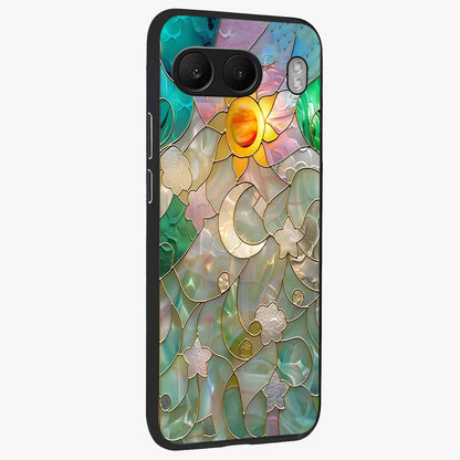 Stained Sunrise Glow Glass Case for 1+Nord 4 side perspective highlighting luminous textures and sleek premium build