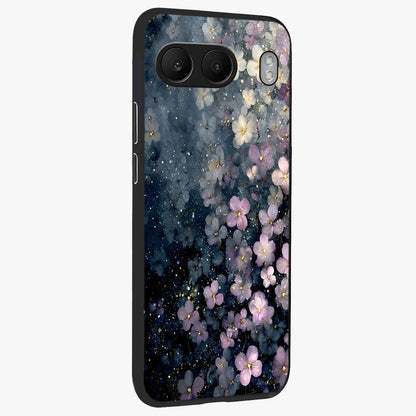 Starlit Blossom Dreams Glass Case for 1+Nord 4 side perspective highlighting delicate bloom textures and smooth build