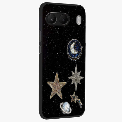 Starlit Cosmic Dreams Glass Case for 1+Nord 4 side perspective highlighting luminous textures and premium edges