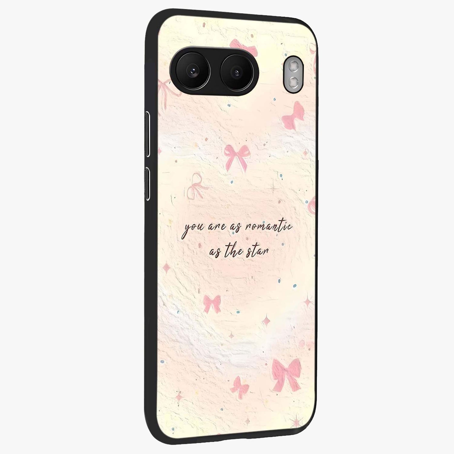 Starry Bow Romance Glass Case for 1+Nord 4 side perspective highlighting delicate detailing and premium edges