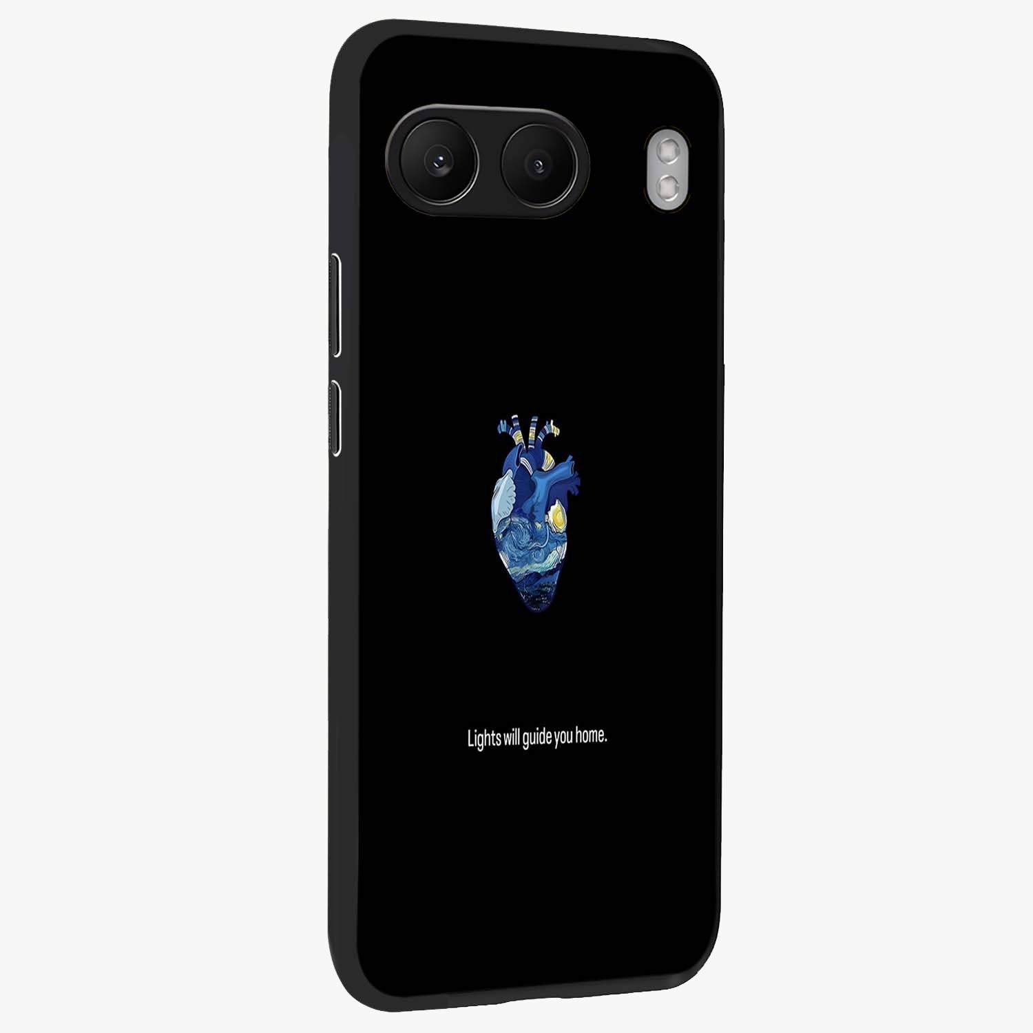 Starry Heart Compass Glass Case for 1+Nord 4 side perspective highlighting refined textures and sleek premium build