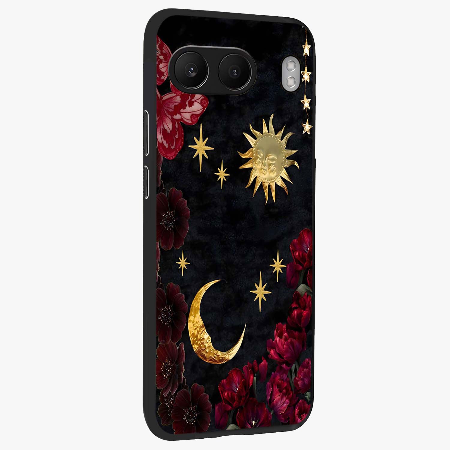 Sunflower Custom Name Glass Case for 1+Nord 4 side perspective highlighting custom typography and vibrant bloom textures