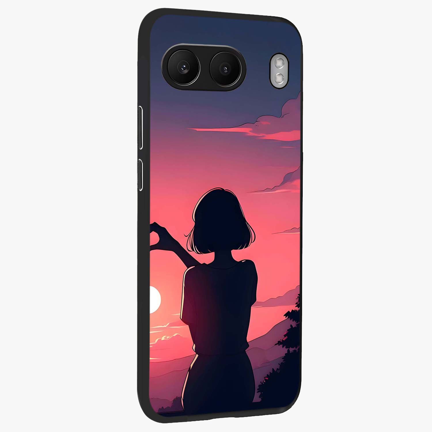 Sunset Silhouette Boy Glass Case for 1+Nord 4 side perspective highlighting dramatic horizon textures and premium edges
