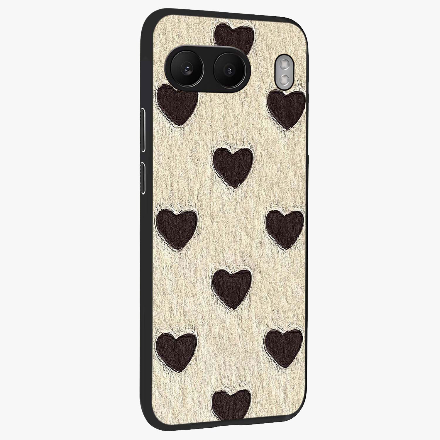Textured Love Pattern Glass Case for 1+Nord 4 side perspective highlighting soft textures and smooth premium build