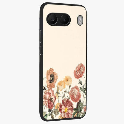 Timeless Garden Romance Glass Case for 1+Nord 4 side perspective highlighting delicate bloom textures and smooth build