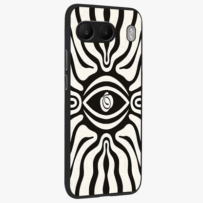 Trancewave Illusion Art Glass Case for 1+Nord 4 side perspective highlighting dynamic wave textures and premium edges