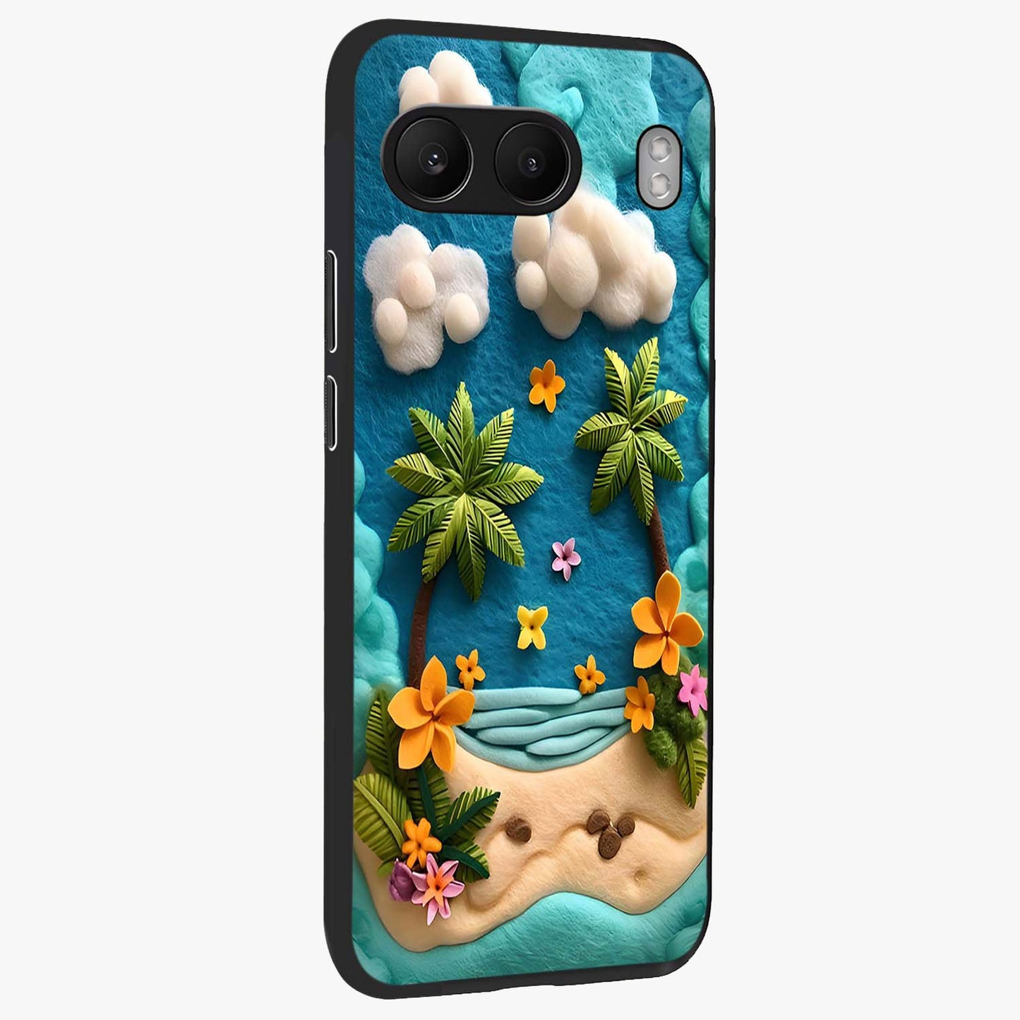 Tropical Felt Escape Glass Case for 1+Nord 4 side perspective highlighting lush textures and smooth build