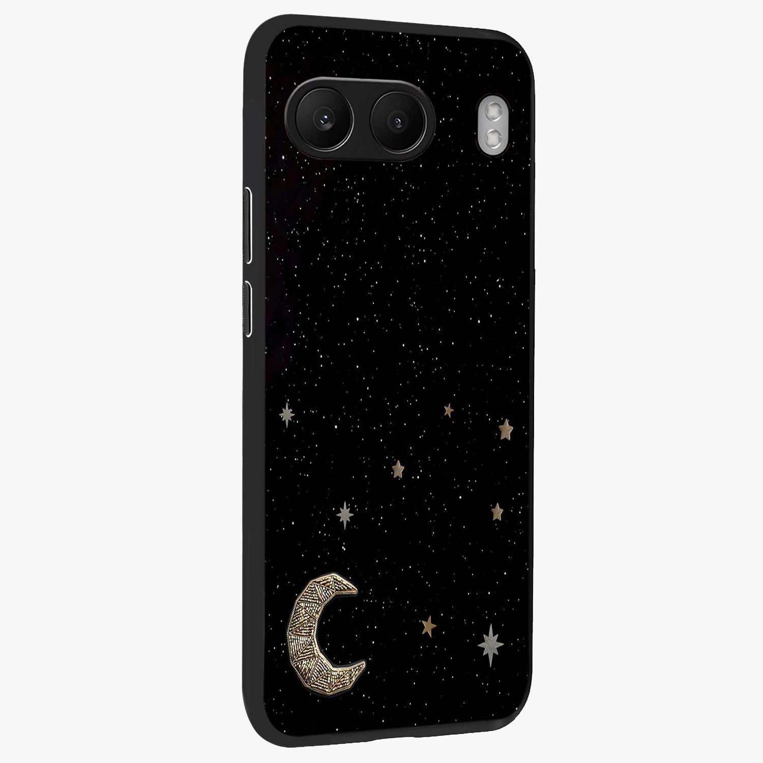 Twinkle Star With Half Moon Glass Case for 1+Nord 4 side perspective highlighting glowing star textures and smooth build