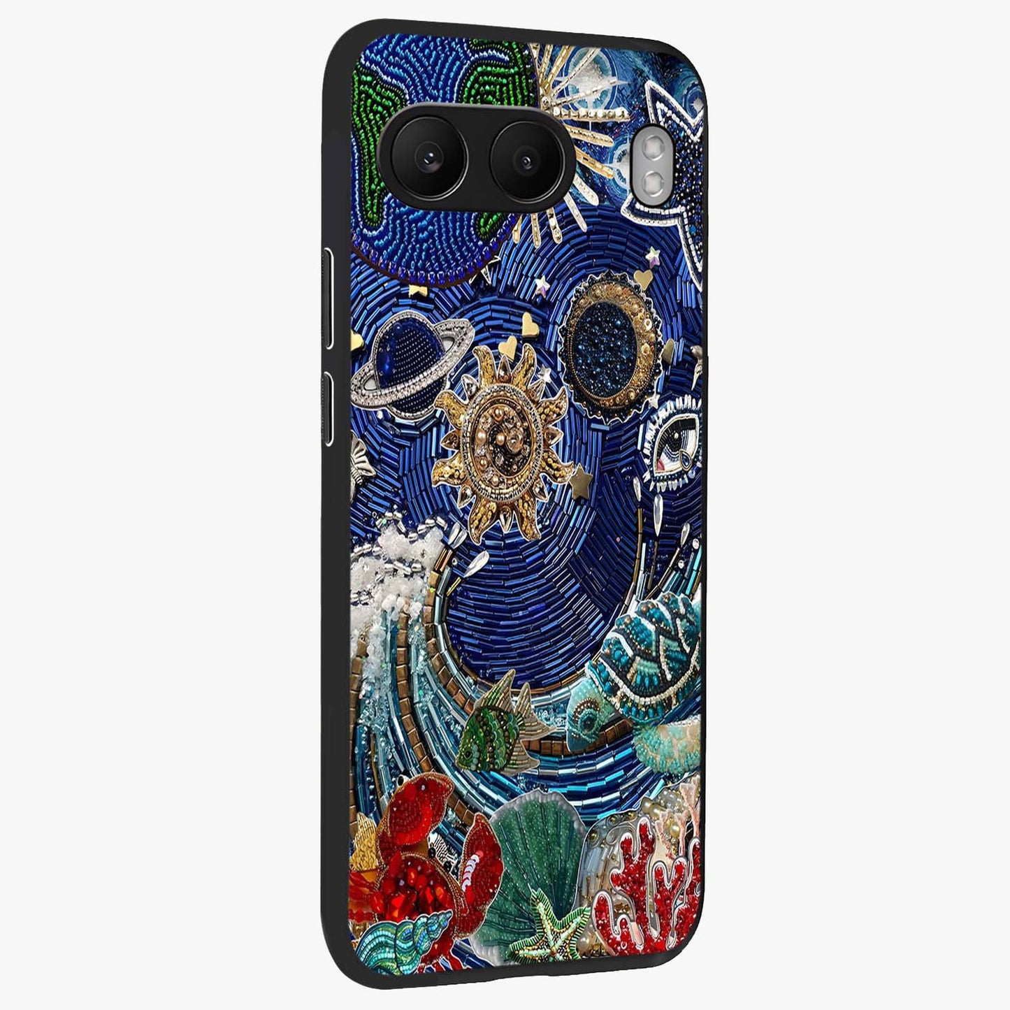 Universe Underwater Spark Glass Case for 1+Nord 4 side perspective highlighting luminous textures and smooth build