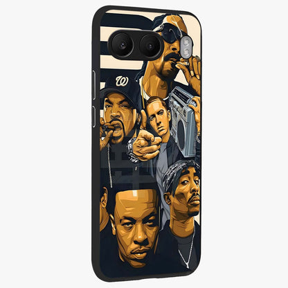 Urban Rap Legends Glass Case for 1+Nord 4 side perspective highlighting graphic textures and premium edges