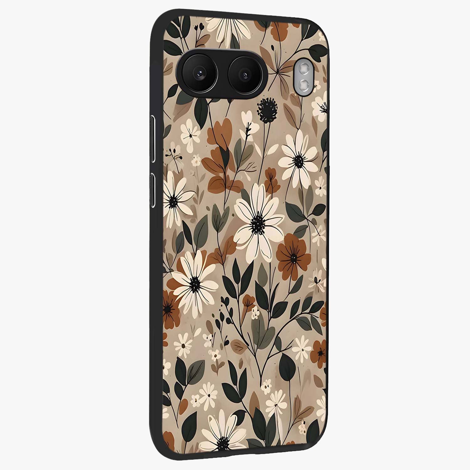 Vector Flowers Glass Case for 1+Nord 4 side perspective highlighting smooth floral textures and premium edges