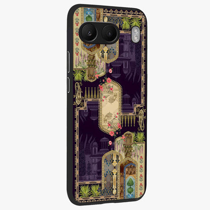 Velvet Mughal Art Glass Case for 1+Nord 4 side perspective highlighting ornate detailing and smooth premium build