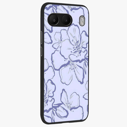 Violet Sketch Garden Glass Case for 1+Nord 4 side perspective highlighting refined bloom textures and premium edges
