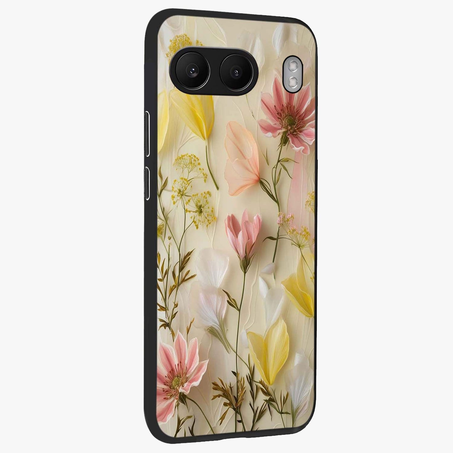 Whispering Petal Harmony Glass Case for 1+Nord 4 side perspective highlighting refined textures and premium edges