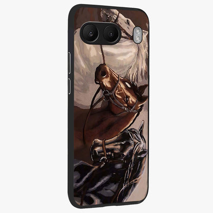 Wild Trio Gallop Glass Case for 1+Nord 4 side perspective highlighting strong motion textures and premium edges