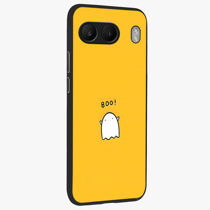 Yellow Boo Ghost Glass Case for 1+Nord 4 side perspective highlighting lively textures and premium edges