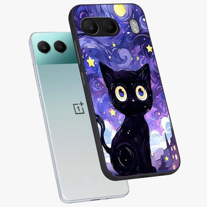 Abstract Cat Art Glass Case for 1+Nord 4 premium angled mockup showcasing glossy glass finish and creative feline design